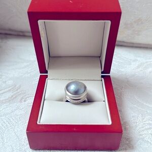 Sterling Silver Statement Blue Mabe Pearl Ring